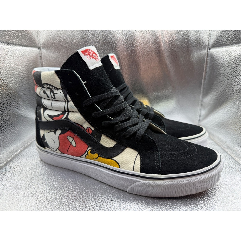 Size 10 Vans Sk8-Hi Sneakers Mens Black Excellent Disney Mickey Donald Pluto